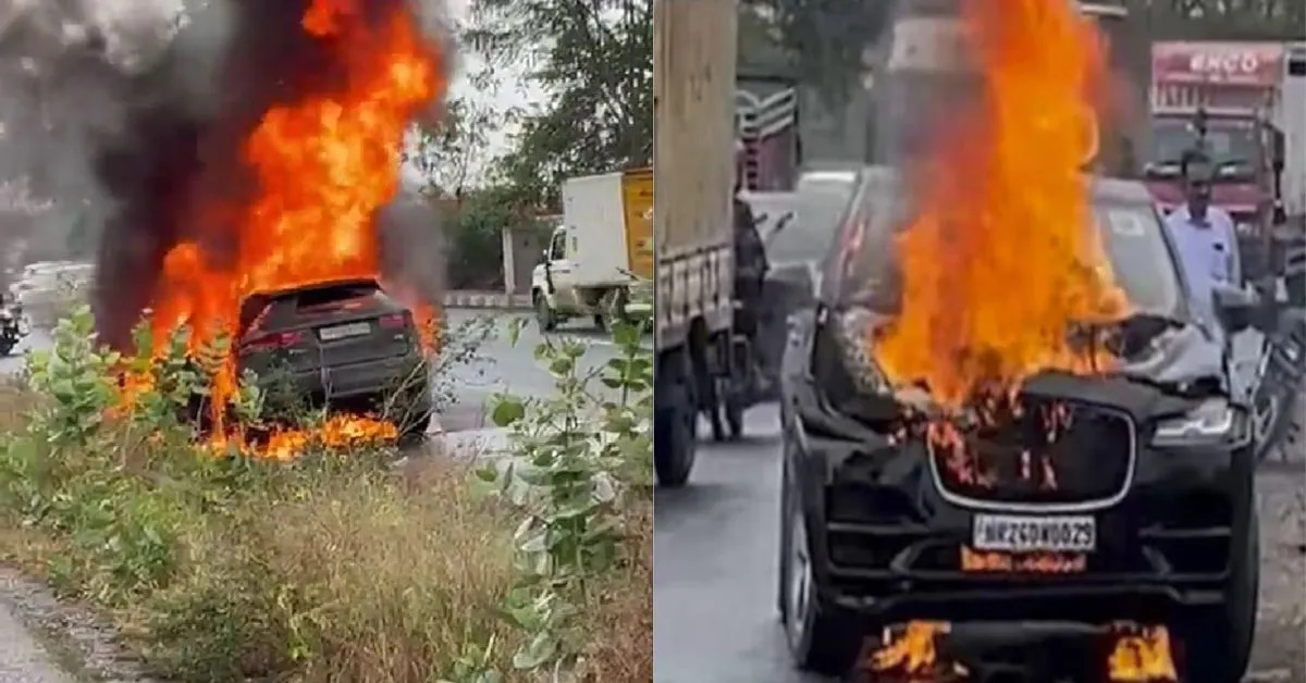 Jaguar catches fire