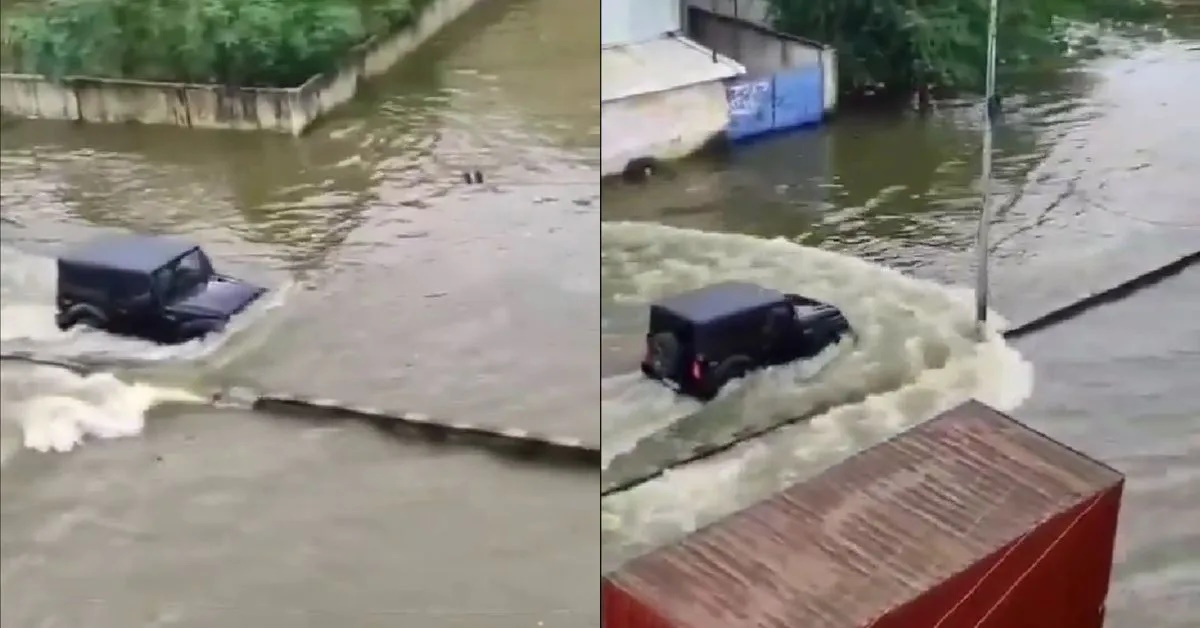 Mahindra Thar in water during Chennai flood