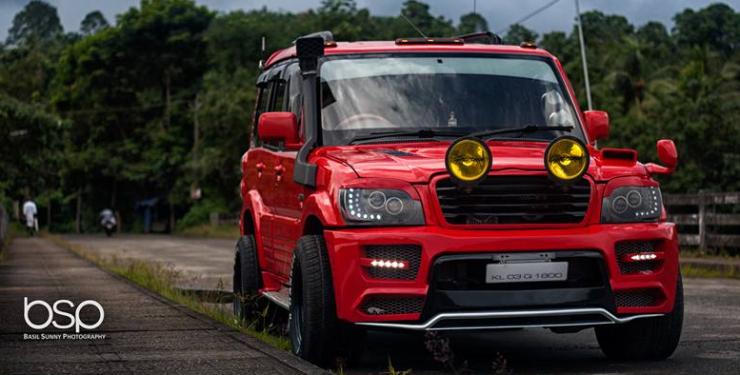 This modified Mahindra Scorpio is red hot muscle