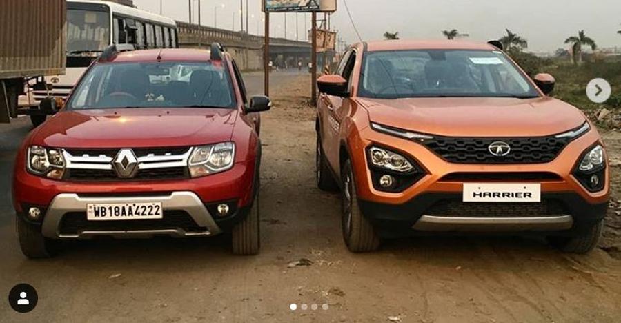 Tata Harrier shows off its street presence next to a Renault Duster