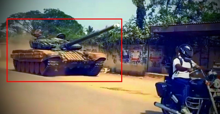 Ajeya T72 Battle Tank On An Indian Road