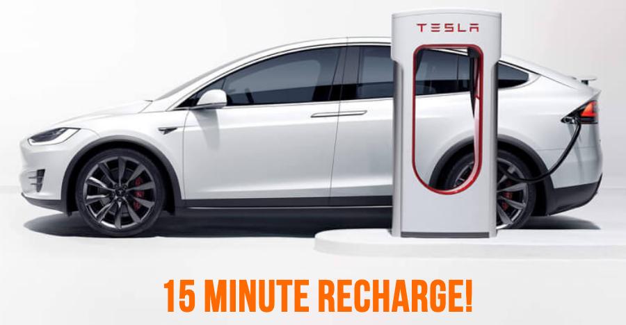 Tesla Electric Car 15 Minute Recharge Featured