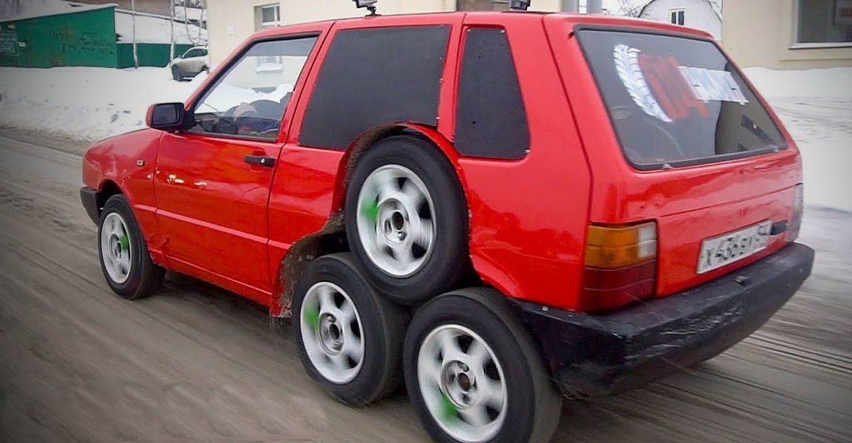 Fiat Uno '8 Wheeler' the craziest modification ever, all 8 wheels actually spin [Video]