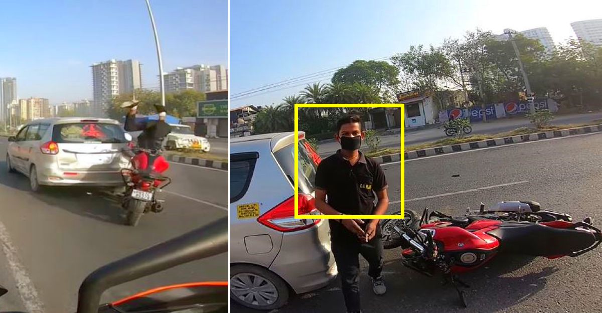 Helmet saves biker who rear-ended car that stopped suddenly [Video]