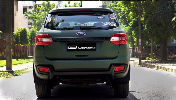 Ford Endeavour wrapped in matte military green is understated menace