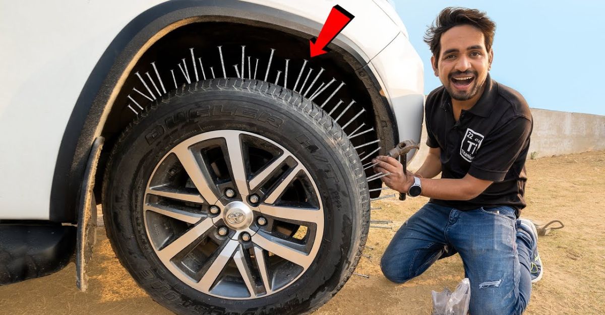 Youtuber drives 41 nails into the tyre of a Toyota Fortuner [Video]