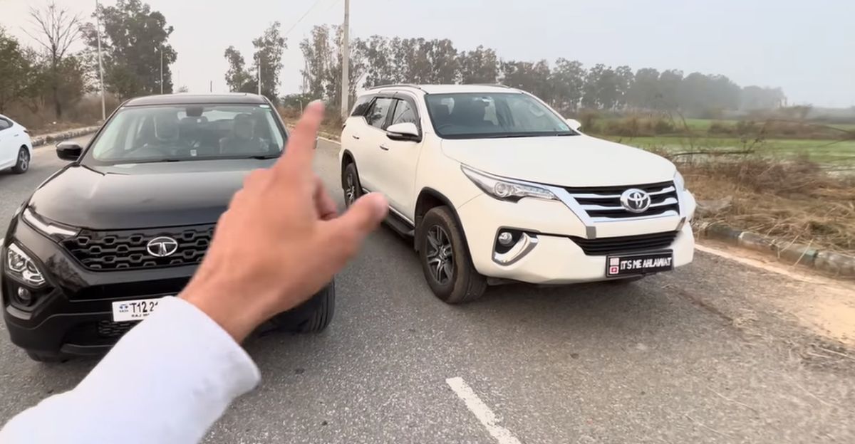 Tata Harrier Automatic vs Toyota Fortuner diesel automatic in a drag race [video]