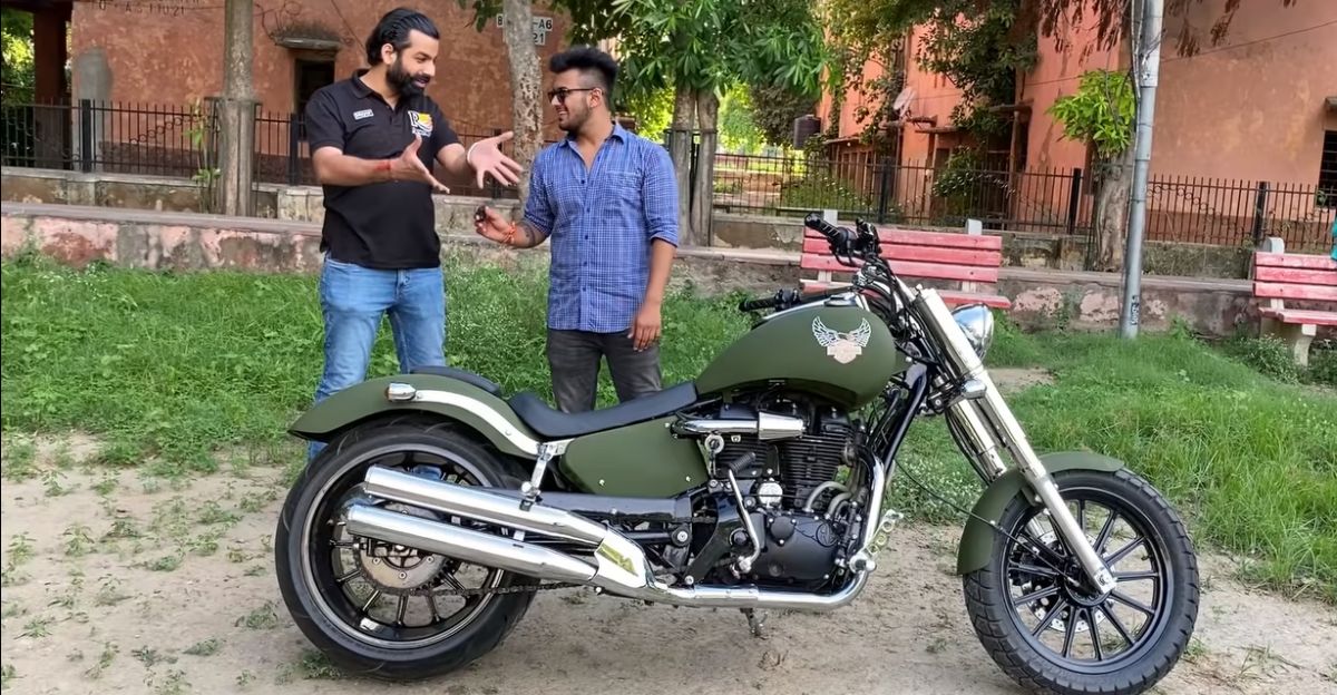Royal Enfield Bullet modified into a chopper gets 300 mm fat rear tyre