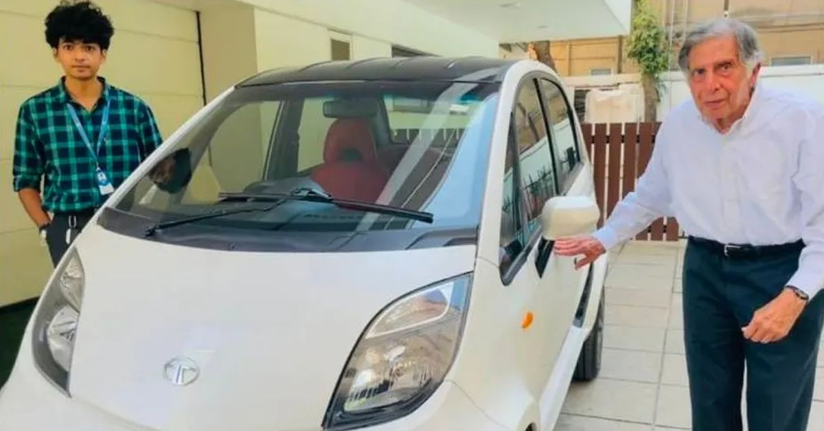 Noted industrialist Ratan Tata arrives at Mumbai’s Taj Mahal hotel in a custom-built Nano electric car [Video]