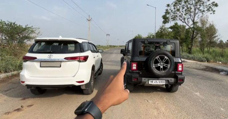 Mahindra Thar Petrol vs Toyota Fortuner diesel in a drag race: Who will win? [Video]