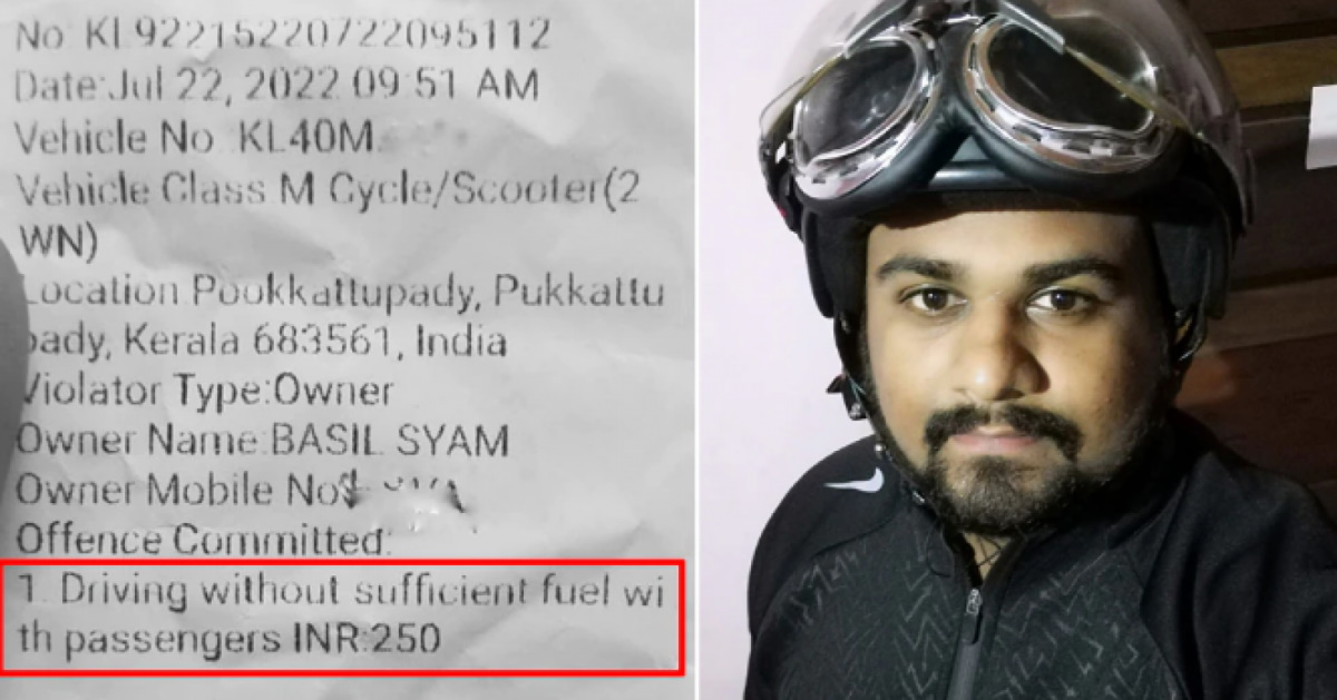 Not fined for low fuel: Kerala rider clarifies