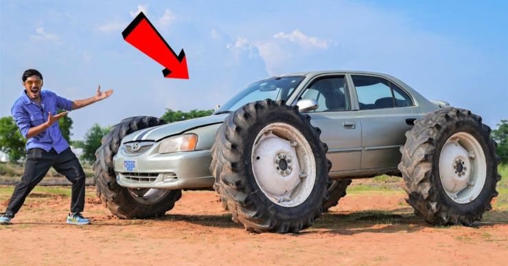 YouTuber modifies a Hyundai Accent sedan with massive tractor tyres [Video]