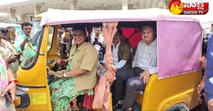 Minister RK Roja from Andhra Pradesh drives an auto-rickshaw