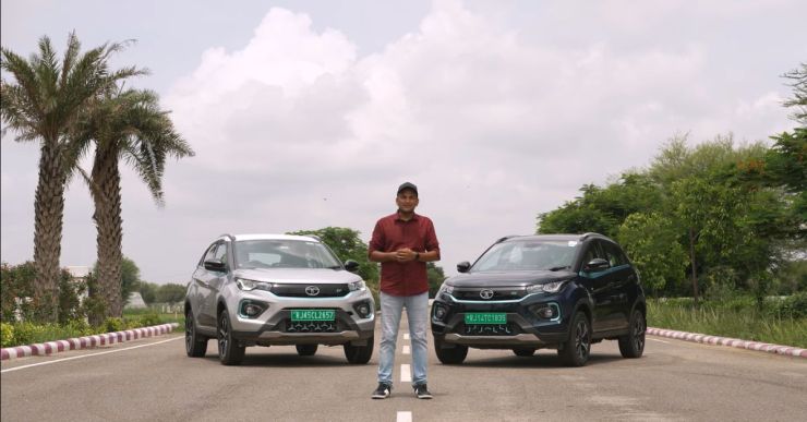 Tata Nexon EV Prime vs Nexon EV Max electric SUVs in a comparison video