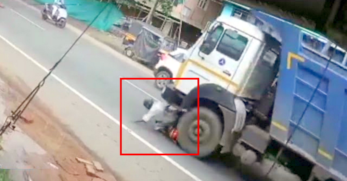 Lucky old man on scooter escapes after coming under the wheels of a truck [Video]