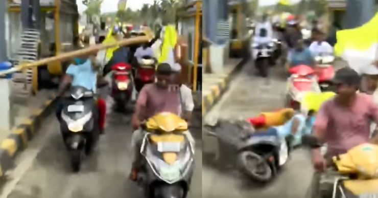 Toll booth’s boom barrier falls on motorcycles during protest rally [Video]