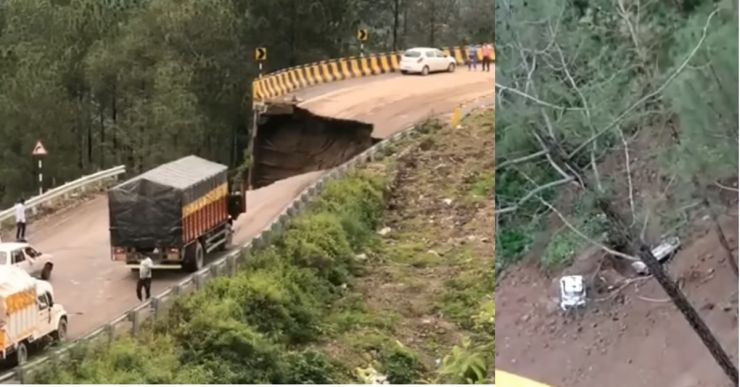 Flyover on Shimla-Kalka Highway collapses in heavy rain: 2 cars fall off flyover [Video]