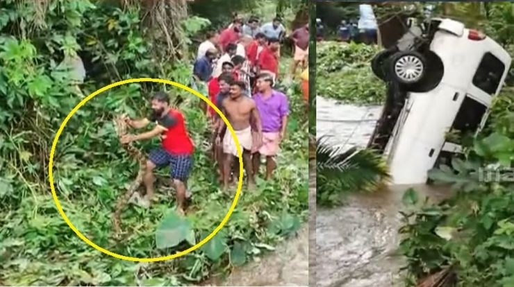 SUV rescued from one side of river, python from the other side! [Video]