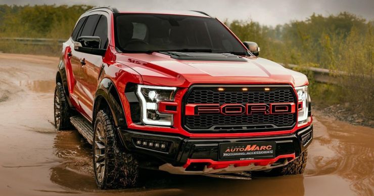 Modified Ford Endeavour SUV with F-150 Raptor body kit looks brutish