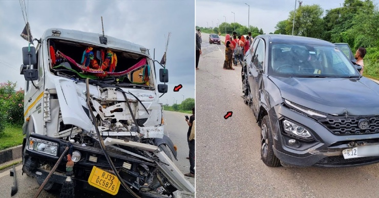 Tata Harrier SUV hit by a truck: Here is the result [Video]