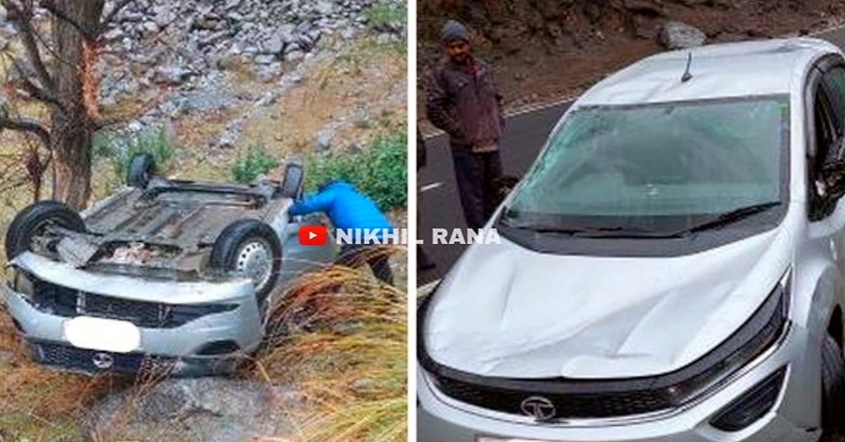 Tata Altroz falls into deep ravine after skidding on wet roads; All three passengers safe