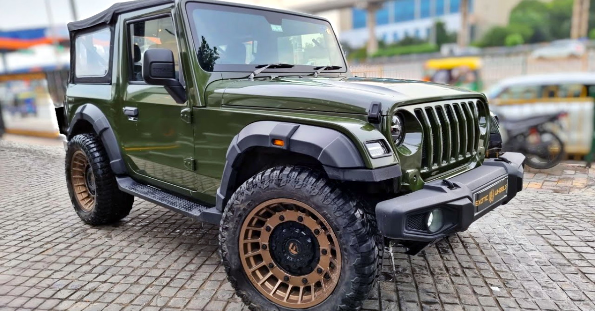 The Mahindra Thar has been tastefully modified with Sarge Green paint and alloy wheels. [Video]