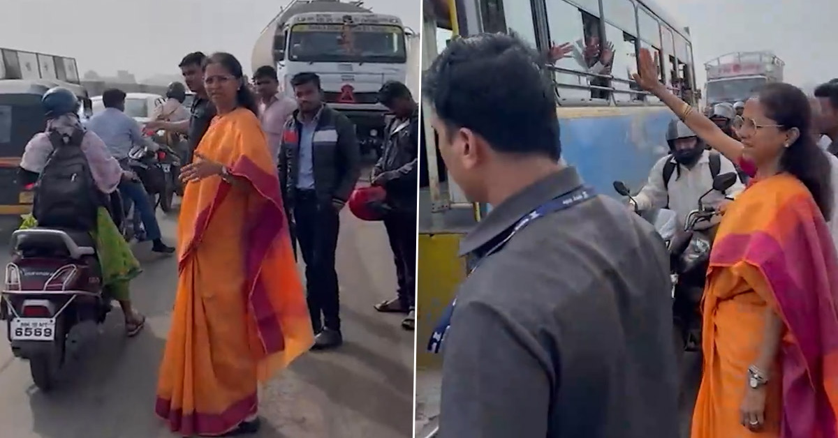 MP Supriya Sule gets down from car & helps clear jammed traffic in Pune [Video]