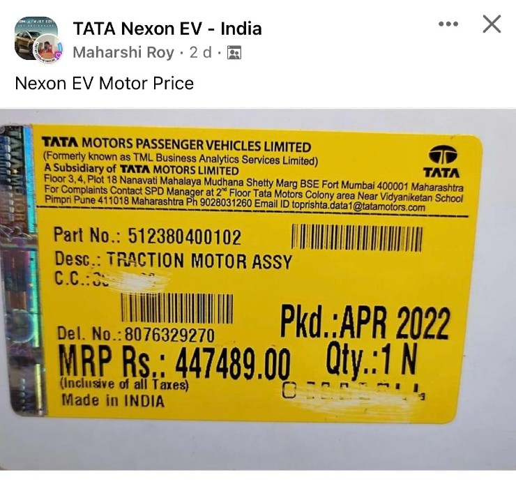 Tata Nexon Electric SUV’s powertrain (battery+motor) costs Rs. 11.5 lakh: Owners reveal prices