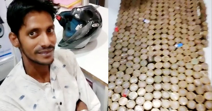 The man uses Rs 10 coins to pay Rs 50,000 to buy TVS Jupiter
