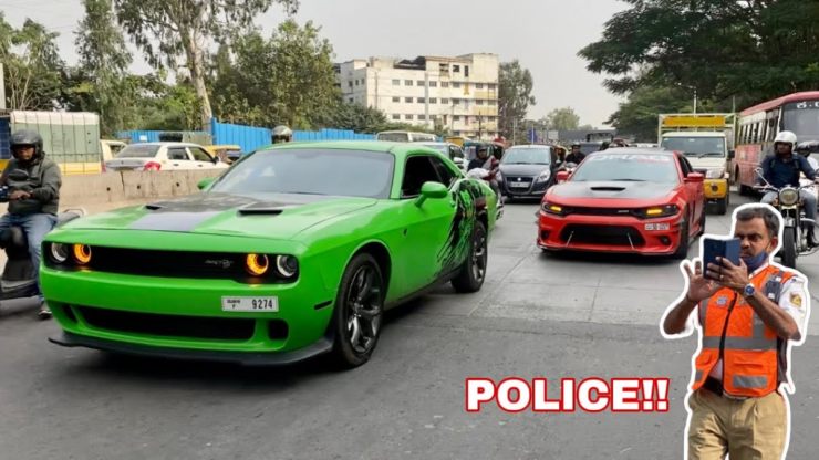 Rashly driven Dodge Challenger & Charger speed away even after Bengaluru cop takes pics of them [Video]
