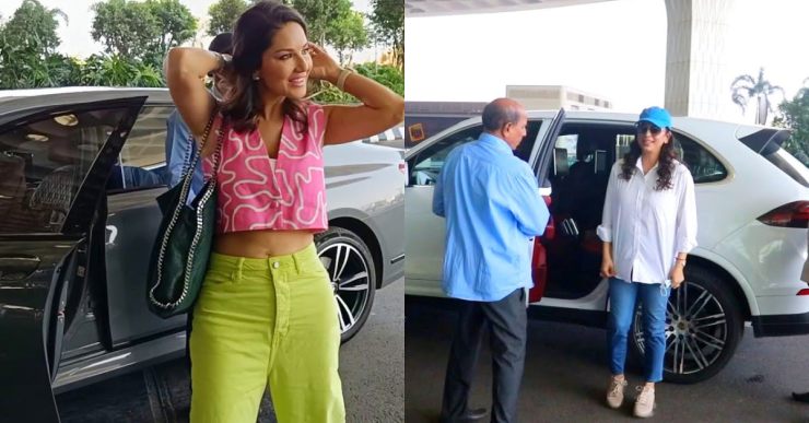 Actress Sunny Leone & Juhi Chawla spotted in BMW 7 Series & Porsche Cayenne SUV [Video]
