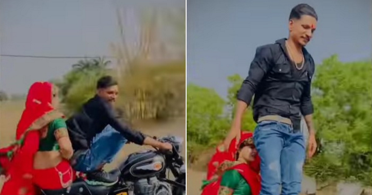 Man performs crazy stunts on Royal Enfield while his wife sits pillion [Video]