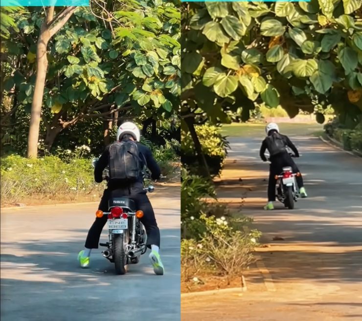 MS Dhoni spotted struggling to start his Yamaha RD350