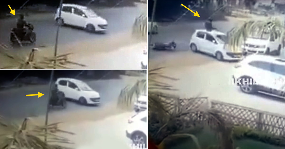 Man on bike flips over Hyundai Santro and lands on the roof top [Video]