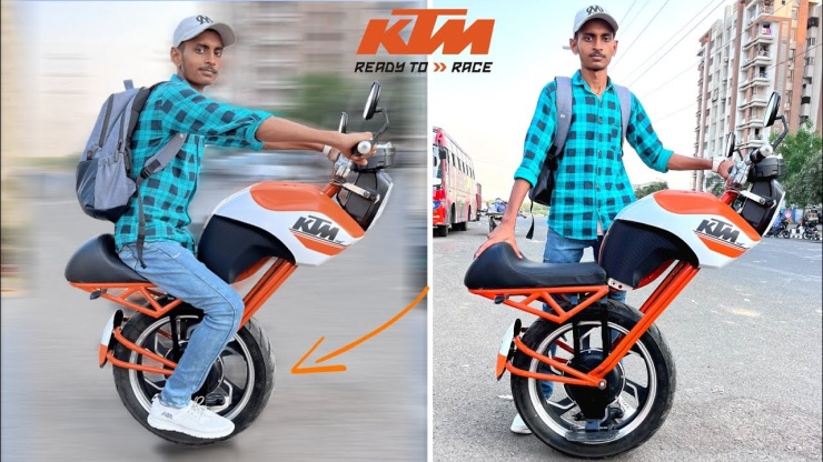 Home-made single-wheeled self-balancing KTM bike! (Video)