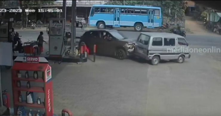 Woman driving Tata Punch crashes into 3 vehicles at fuel station