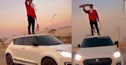 Lucknow Youth held for standing on top of Maruti Swift while smoking hookah for Instagram reel