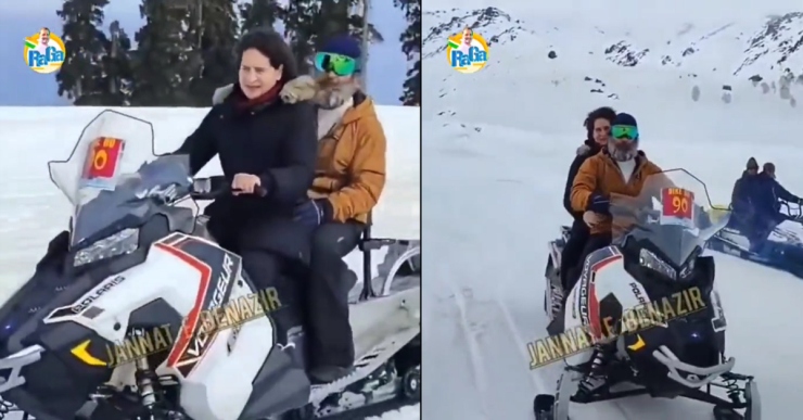 Watch Rahul and Priyanka Gandhi take a spin on a snowmobile in Gulmarg, Kashmir [Video]