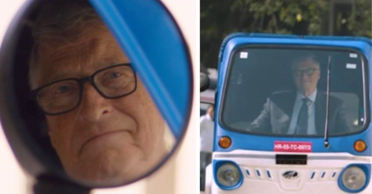 Billionaire Bill Gates drives Mahindra Treo electric rickshaw in India [Video]