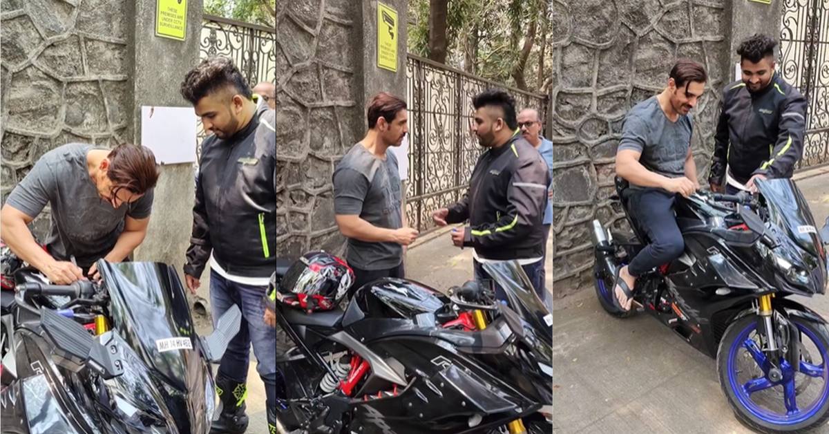 Bollywood actor and avid biker John Abraham checks out his fan’s TVS Apache RR 310 & autographs it [Video]