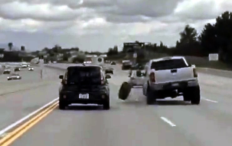 Kia car hits loose truck tyre, flies 10 feet in the air: Driver safe