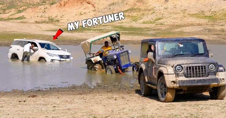 Fortuner gets royally stuck: It takes combined efforts of Thar and Tractor to pull it out [Video]