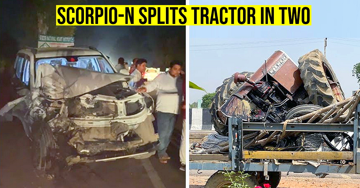 Mahindra Scorpio-N vs Tractor Mahindra Scorpio-N crashes into tractor and splits it into two