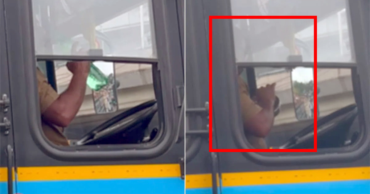 bus driver finishes lunch in bangalore traffic jam