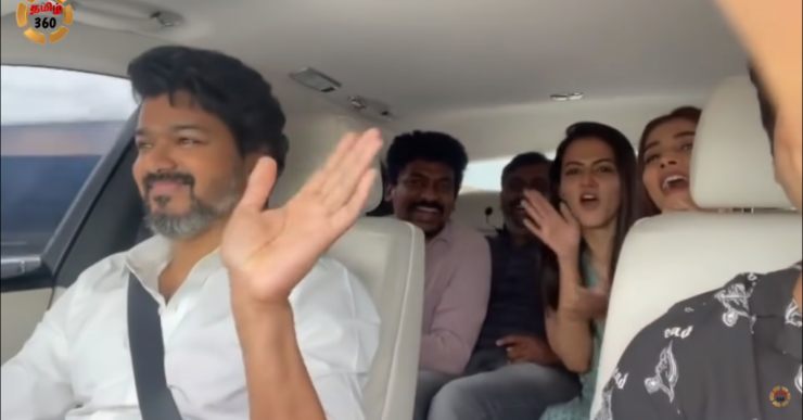 Actor Vijay drives Rolls Royce with 4 people in the back seat including actress Pooja Hegde [Video]