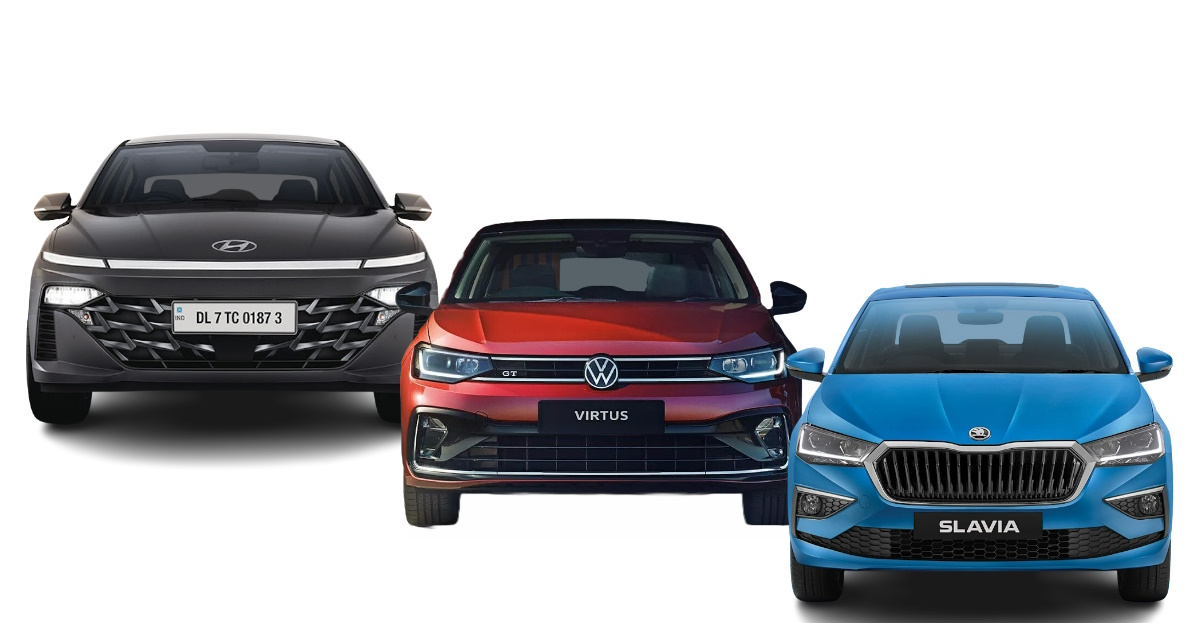Hyundai Verna vs Volkswagen Virtus vs Skoda Slavia comparison featured image