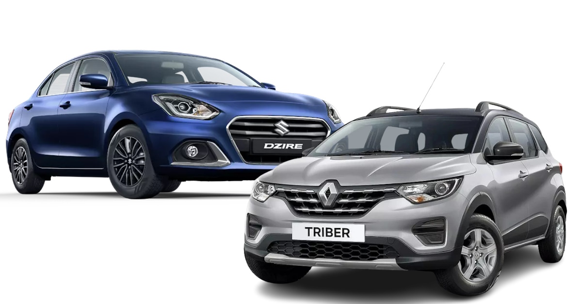 Maruti Suzuki Dzire vs Renault Triber comparison featured image