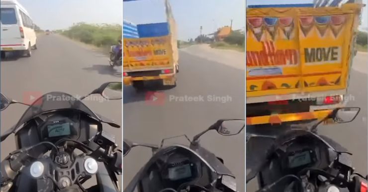 ABS saves Yamaha R15 rider from crashing into a pick up truck [Video]
