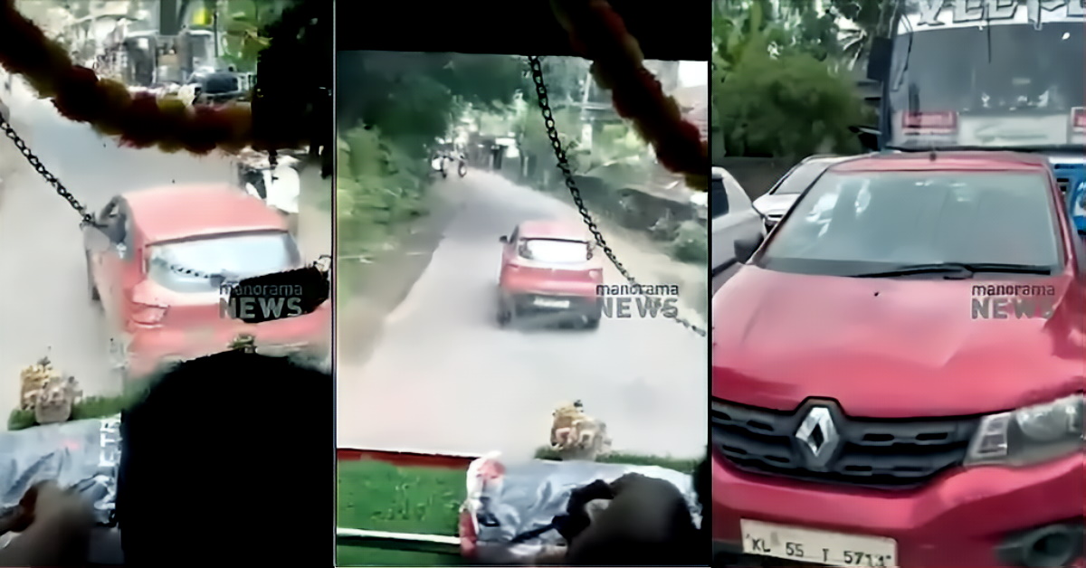 Bus hts Renault Kwid hatchback that was blocking its way