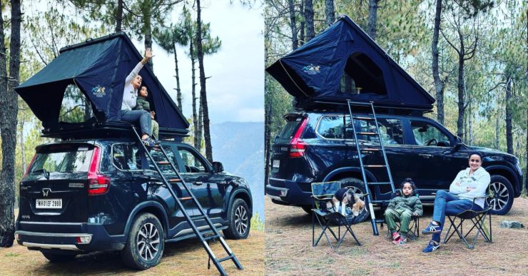 Bollywood actress Gul Panag goes camping in the Mahindra Scorpio-N fitted with a rooftop tent